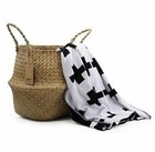 Natural Seagrass Belly Basket With Handles Round Storage Planter Decorate