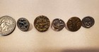 5 Vintage Victorian Brass cut Steel   Silver Button Lot  Bird flowers  Paris