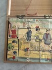 Antique 16 Wooden Picture Cube Puzzle Beach Scene Hinged Wooden Box Complete