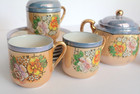 Vintage Japanese Lusterware Child Size Tea Set Hand Painted Flower Moriage Japan