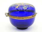 Vintage Antique Bohemian Glass Blue Art Trinket Ring Pill Jar Box Moser Enamel
