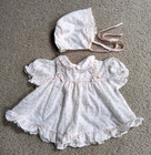 Vintage 1980s Dress Bonnet Baby Girl 0-6 Months    Doll White Pink Roses
