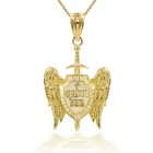 Gold St  Michael Sword   Shield  quis Ut Deus  Angel Wings Pendant