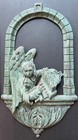 Vintage Set Of Three French Musical Angels Carved Wood Wall Plaques Green Patina