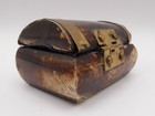 Vintage Camel Bone Trinket Box Brass Hinged Purple Lined Small India