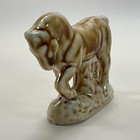 Vintage Brown Horse On Grass Detailed Glazed Figurine