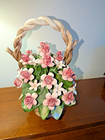 Stunning Vintage Italian Capodimonte Flower Arrangement In Basket Figurine