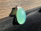 Glowing Translucent Gemmy Aqua Green Chrysoprase Sterling Silver Oval Pendant