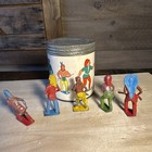 Vtg Britains Ltd  Lead Indian Figures Lot Of 5 W  1950s Lincoln Logs Canister