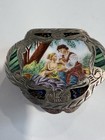 Antique 800 Silver Enamel Scenic Pill Snuff Box W  Engraved Designs
