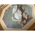 Vintage 90s Swan Family Octagonal Framed Prints Gold Tone Wall Art Set Of 2