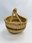 Handwoven Bolga Ghana African Market Basket Leather Wrapped Handle Natural Small