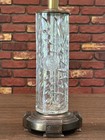 Large Art Deco Period Cut Glass Table Lamp Rose Flower And Star Design Cylinder