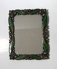 Ornate Vintage-style Jeweled Picture Frame     Green Enamel   Rhinestones 5 X 7