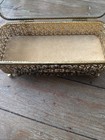 Vintage Filigree Jewelry Casket Box Glass Lid Lined Vanity Storage