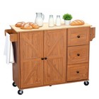 Kitchen Island Cart With 3 Drawers  2 Adjustable Shelves   Locking Wheels  Brown