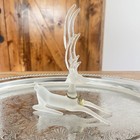 Vintage Silvestri Frosted Glass Christmas Holiday Reindeer Figurine W brass Bell