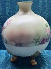 Antique Bavaria Porcelain Footed Vase Hand Painted Rose Flowers Gold Trim