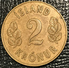 High Grade 1962 Iceland 2 Kroner Coin-sep937