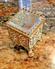 Antique French Pierced Ormolu Miniature Doll Beveled Glass Small Ring Box 