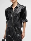 New Cinq    Sept Womens Spring New Pu Solid Color Lapel Simple Slim Jacket