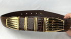 Dame Leather Waist Belt Womens Small Brown Croc Embossed Vintage 1 3 8  Wide