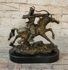 Signed Original Samurai Warrior Bronze Marble Statue Sculpture Art Figurine Deco