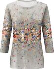 Women s Floral Print 3 4 Long Sleeve Casual Loose Round Neck Blouse Size Large