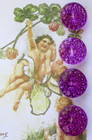 Set Of 4   Vintage 3 4  Painted Fushia  Purple  Glass Buttons pre Wwii  Nos