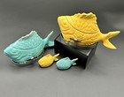 Vtg California Pottery Chicken Sea Tuna Baker Fish Casserole Salt Pepper Shaker