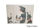 Vintage Oriental Asian Three Panel Picture Screen Crackle   Etched Finish