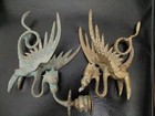 Two Cast Bronze Dragon Candle Holders  1 Damaged 