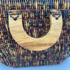 Very Cool Rolled Paper Beaded Wood Handled Clutch Purse Lined 