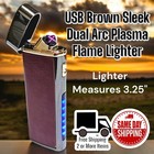 Dual Arc Plasma Lighter Usb Rechargeable Windproof Flameless Electric Brown Edc