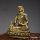 12  Old Antique Tibetan Buddhism Temple Bronze 24k Gilt Medicine Buddha Statue