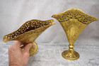 Pair Of Vintage Older Flower Vases  Very Ornate  9 5 8  Ht  X 8 3 8  W   cu198 