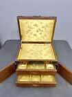 Vtg Chinese Wood   Brass Mount Jewelry Box W  Silk Lining 12x9x7 75   