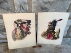 Two Antique Water Color Painting On Paper Native American Indian 11x14  Unframed