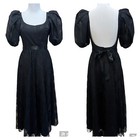 Vtg 80s Gothic Lace Long Dress Xs s Halloween Witchy Puff Sleeve Satin Bow