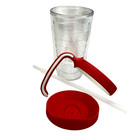 Tervis 16oz Clear Tumbler Flexible Straw Red Handle W Matching No Spill Lid New