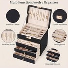   leather Jewelry Box Organizer With Lock 4-tier 3-drawer Storage Case Black  