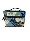 Vintage Roxy Train Case Luggage Makeup Bag Travel Hibiscus Tropical Print Blue