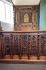 Antique French Gothic Revival Oak Canopy Tester Bed Fits Full Size Mattress