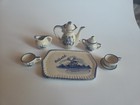 Vintage Miniature Delft Blue   White Porcelain Tea Set   9 Pieces