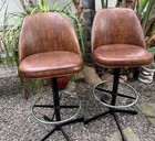      Two Vintage Admiral Chrome Corp  Industrial Swivel Bar Stools Brown Cosco