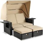 Patio Furniture Daybed Sunbed W  Retractable Canopy Wicker Rattan Sectional Sofa