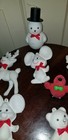 Lot Of 7 Vintage Plastic Flocked Plastic Retro Christmas Ornaments Mice Reindeer