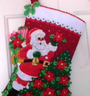 Finished Bucilla Santa Poinsettia Tree Stocking 18  Lined Adorable Hand Stitched