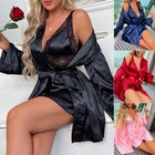 Christmas Gift Sexy Satin Robes Kimono Robes Lingerie Sleepwear Nightgown Dress