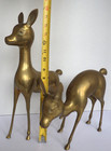 Vintage Mcm Large Brass Deer Doe Fawn Figurines Made In Korea Set Of 2
